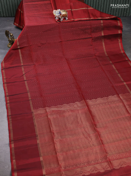 Pure soft silk saree deep maroon with allover zari weaves pattern and rettapet zari woven border