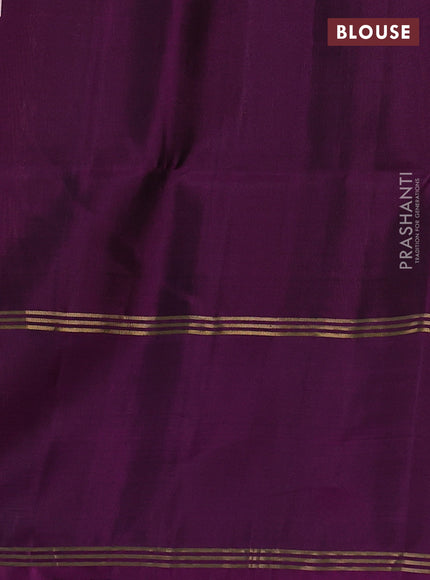 Pure soft silk saree rust shade and deep purple with allover zari weaves pattern and rettapet zari woven border