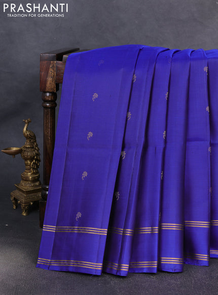 Pure soft silk saree royal blue with allover zari woven buttas and rettapet zari woven border