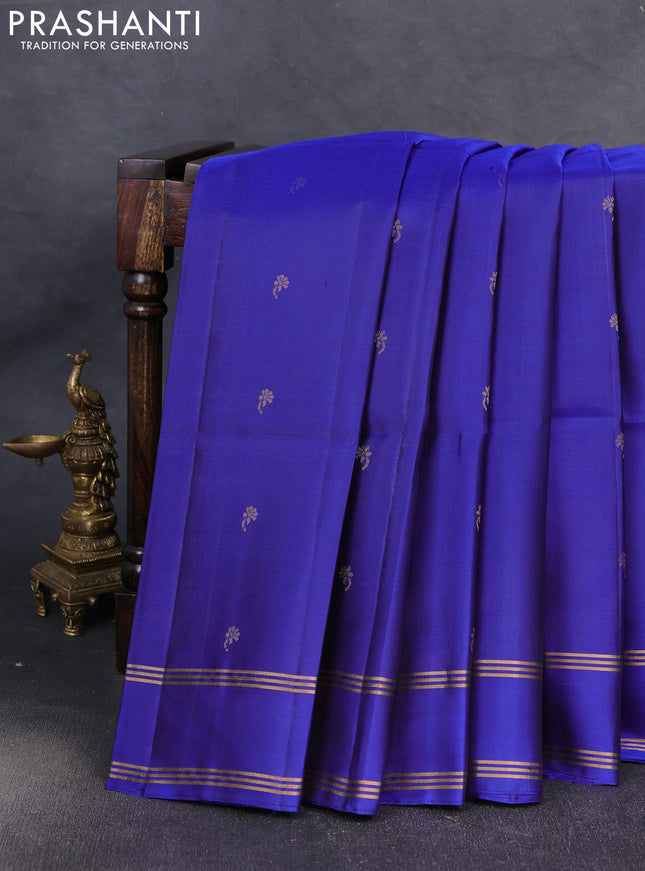 Pure soft silk saree royal blue with allover zari woven buttas and rettapet zari woven border