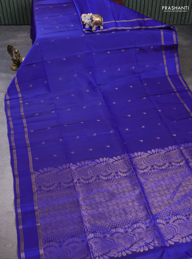 Pure soft silk saree royal blue with allover zari woven buttas and rettapet zari woven border