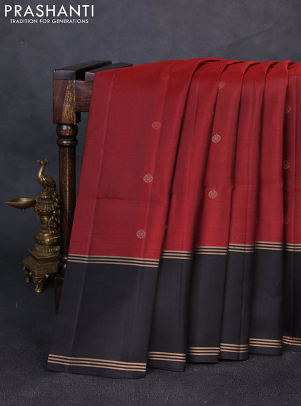 Pure soft silk saree deep maroon and black with allover zari woven buttas and rettapet zari woven border