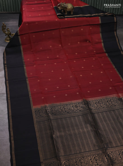 Pure soft silk saree deep maroon and black with allover zari woven buttas and rettapet zari woven border
