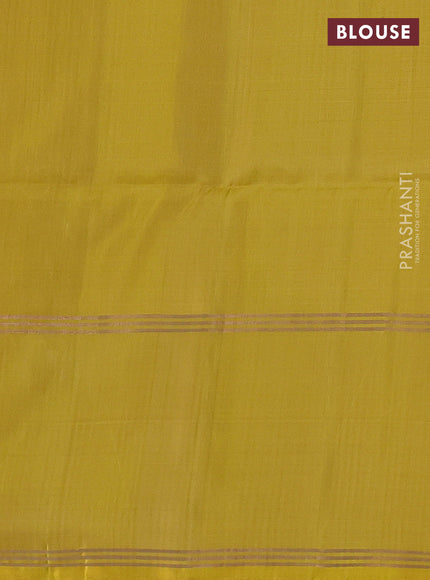 Pure soft silk saree elaichi green and yellow with allover zari woven buttas and rettapet zari woven border