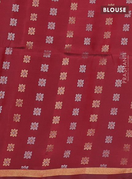 Pure soft silk saree deep maroon with allover silver & gold zari woven buttas and small zari woven border