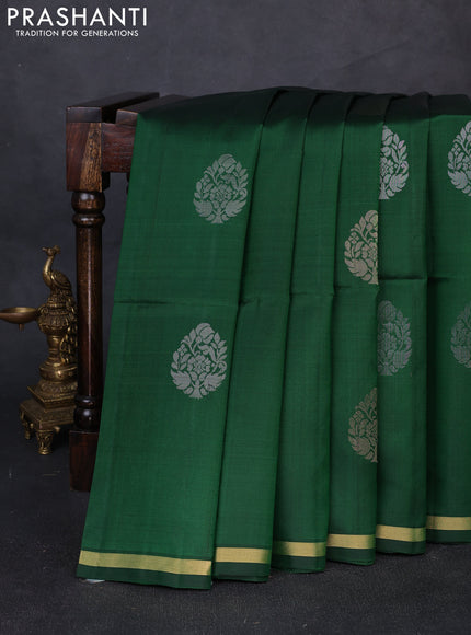 Pure soft silk saree green with allover silver & gold zari woven buttas and small zari woven border