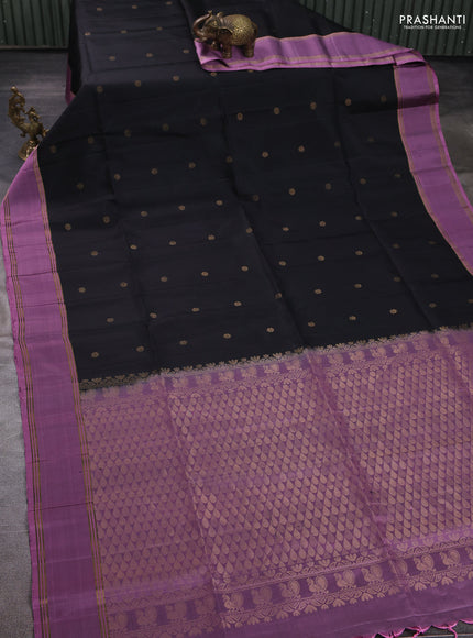 Pure soft silk saree black and mauve pink with allover zari woven buttas and rettapet zari woven border