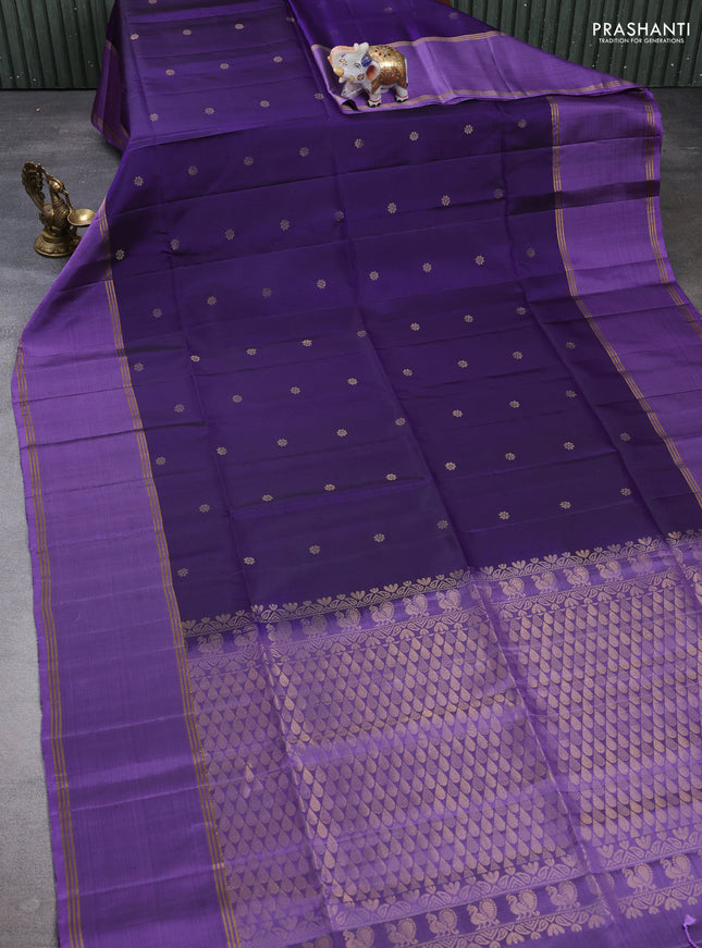 Pure soft silk saree violet and purple with allover zari woven buttas and rettapet zari woven border