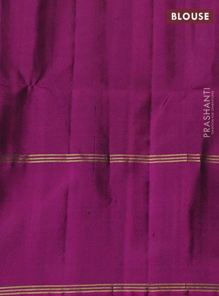 Pure soft silk saree mehendi green and magenta pink with allover zari woven buttas and rettapet zari woven butta border