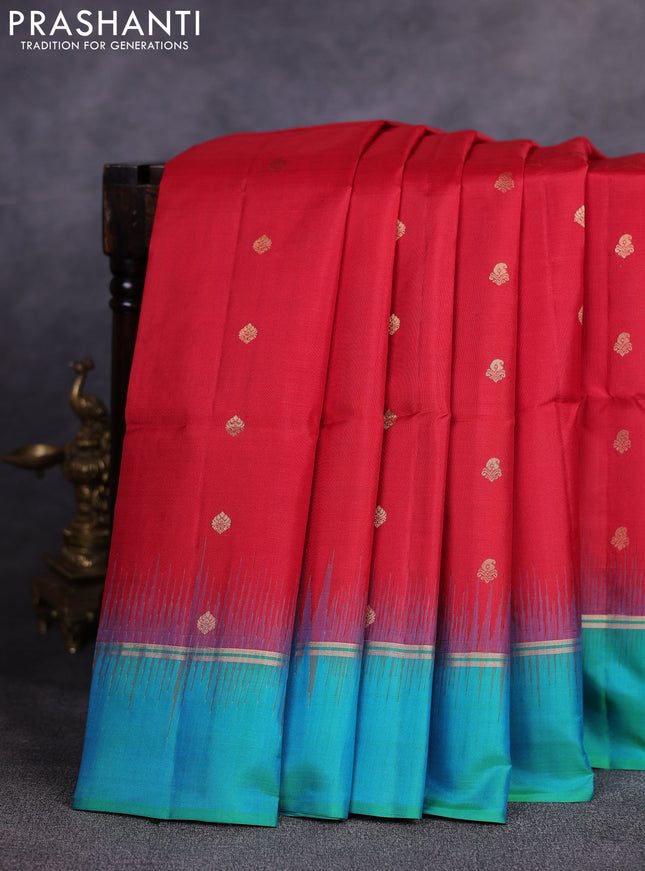 Pure soft silk saree maroon and green with allover zari woven buttas and zari woven simple border