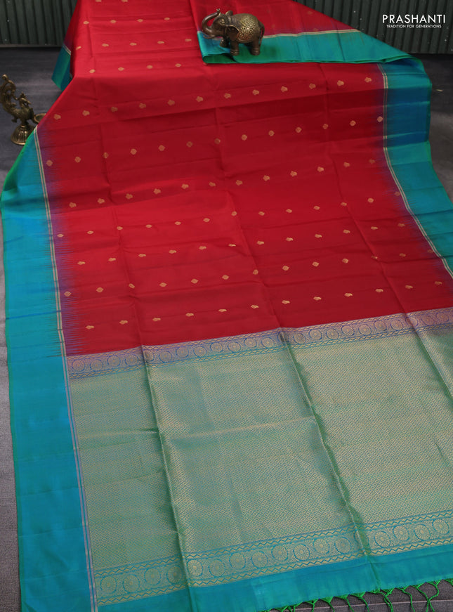 Pure soft silk saree maroon and green with allover zari woven buttas and zari woven simple border