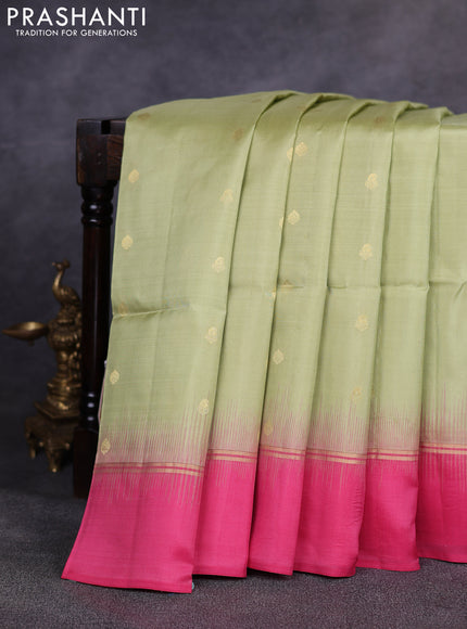 Pure soft silk saree pastel green and pink with allover zari woven buttas and zari woven simple border