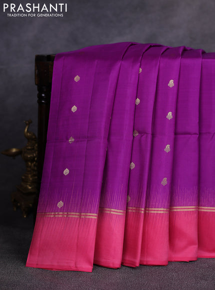 Pure soft silk saree purple and pink with allover zari woven buttas and zari woven simple border
