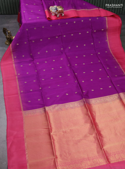 Pure soft silk saree purple and pink with allover zari woven buttas and zari woven simple border