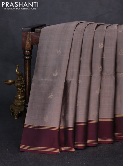 Pure soft silk saree rosy brown and deep wine shade with allover zari woven buttas and rettapet zari woven border