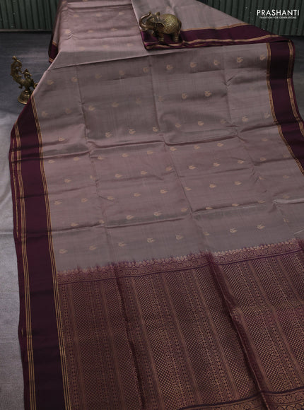 Pure soft silk saree rosy brown and deep wine shade with allover zari woven buttas and rettapet zari woven border