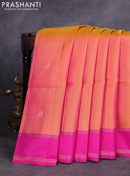 Pure soft silk saree sunset orange and pink with allover zari woven buttas and rettapet zari woven border