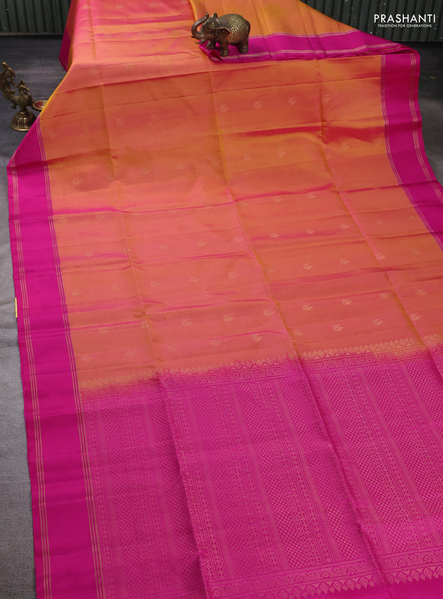 Pure soft silk saree sunset orange and pink with allover zari woven buttas and rettapet zari woven border