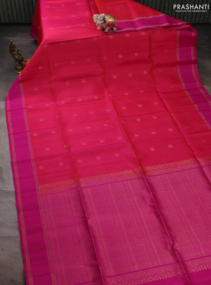 Pure soft silk saree pink with allover zari weaves pattern and rettapet zari woven border