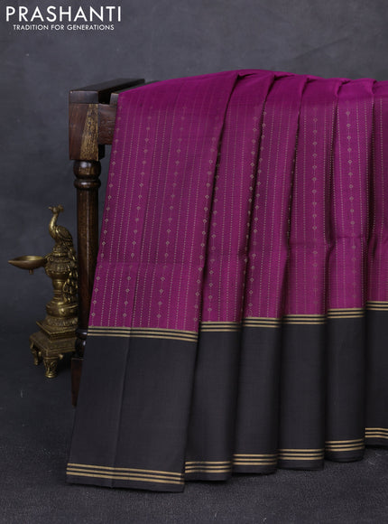 Pure soft silk saree magenta pink and black with allover zari weaves pattern and rettapet zari woven border