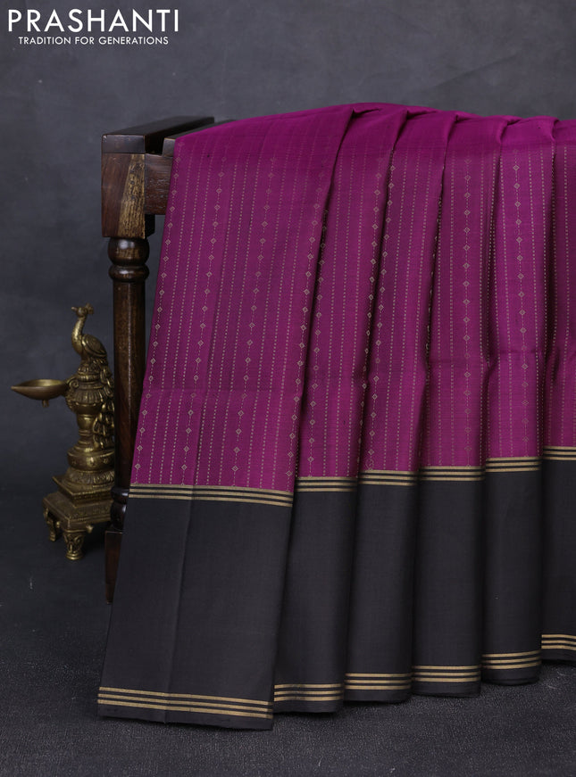 Pure soft silk saree magenta pink and black with allover zari weaves pattern and rettapet zari woven border
