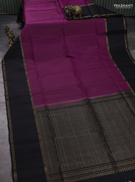 Pure soft silk saree magenta pink and black with allover zari weaves pattern and rettapet zari woven border