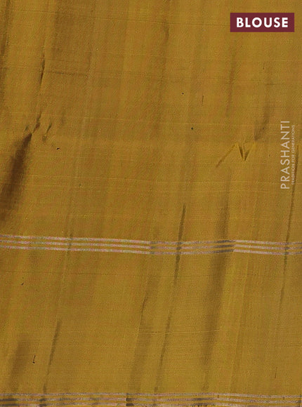 Pure soft silk saree black and mustard green with allover zari weaves pattern and rettapet zari woven border