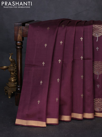 Pure soft silk saree deep wine shade with allover zari woven buttas and small zari woven border