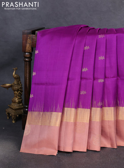 Pure soft silk saree purple and sandal with allover zari woven buttas and zari woven butta border