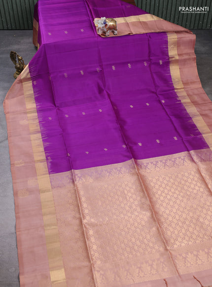 Pure soft silk saree purple and sandal with allover zari woven buttas and zari woven butta border