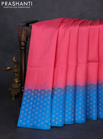 Pure soft silk saree peach pink and cs blue with plain body and zari woven butta border