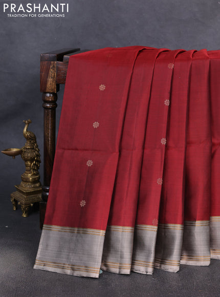 Pure soft silk saree deep maroon and grey with allover zari woven buttas and rettapet zari woven border