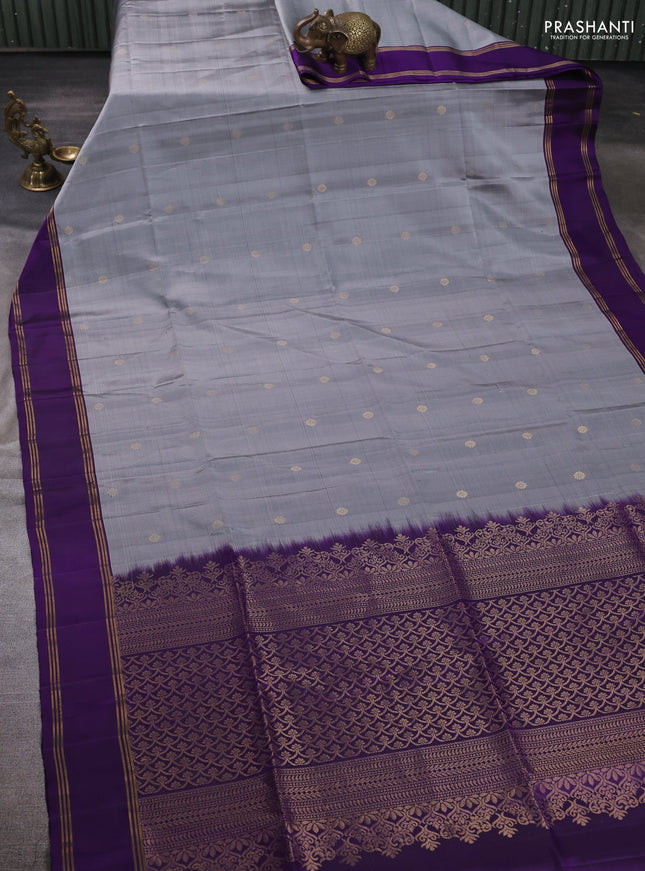 Pure soft silk saree grey and violet with allover zari woven buttas and rettapet zari woven border