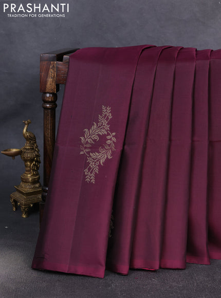Pure soft silk saree deep wine shade and pink with zari woven buttas in borderless style