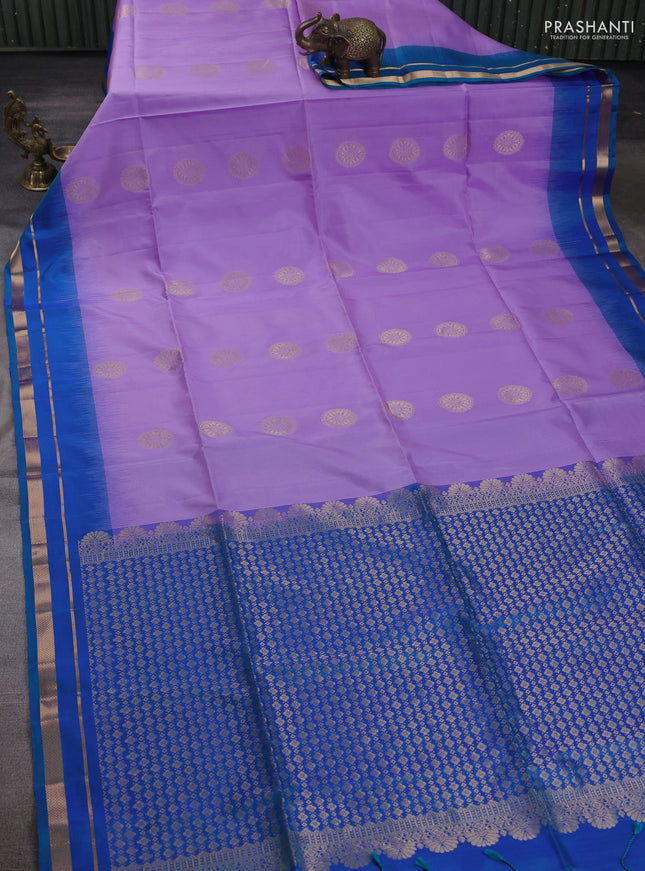 Pure soft silk saree lavender and dual shade of bluish green with zari woven buttas and zari woven border