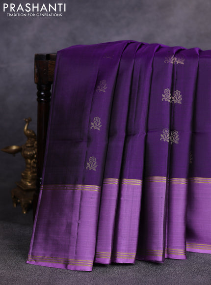 Pure soft silk saree violet and pastel purple with allover zari woven buttas and rettapet zari woven border