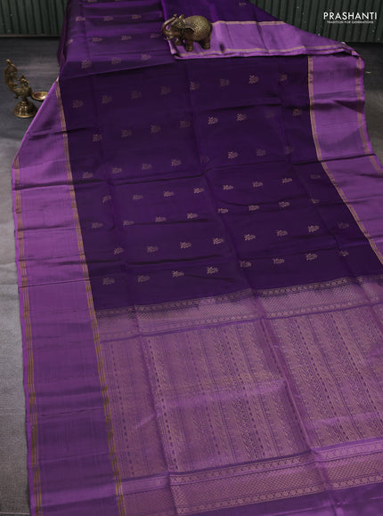 Pure soft silk saree violet and pastel purple with allover zari woven buttas and rettapet zari woven border
