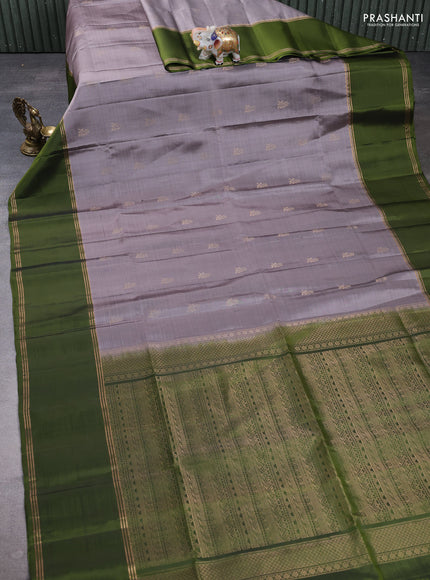 Pure soft silk saree grey and olive green with allover zari woven buttas and rettapet zari woven border