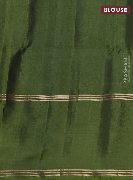 Pure soft silk saree grey and olive green with allover zari woven buttas and rettapet zari woven border