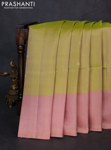 Pure soft silk saree elaichi green and pastel pink with allover zari woven buttas and rettapet zari woven border