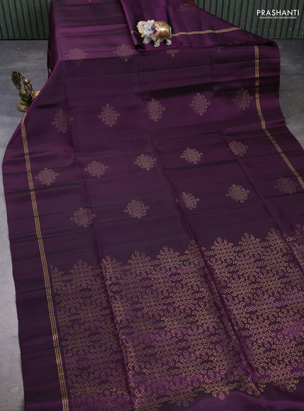 Pure soft silk saree deep purple with allover zari woven buttas and zari woven simple border