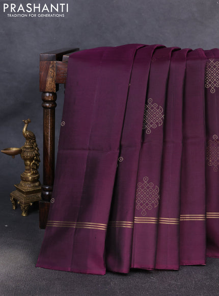 Pure soft silk saree deep purple and pink with allover zari woven buttas and zari woven simple border
