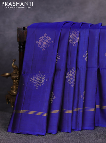 Pure soft silk saree peacock blue with allover zari woven buttas and zari woven simple border