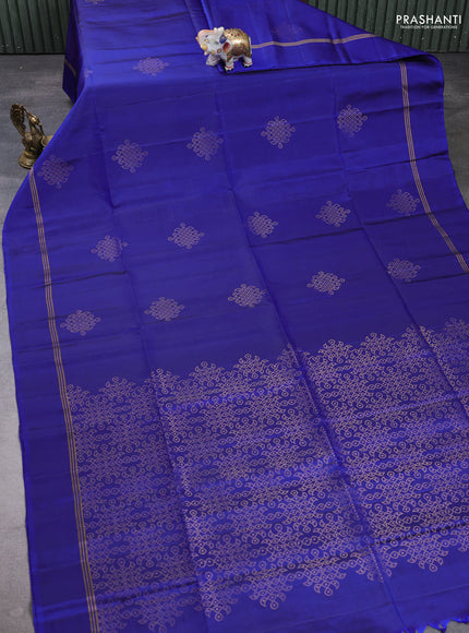 Pure soft silk saree peacock blue with allover zari woven buttas and zari woven simple border