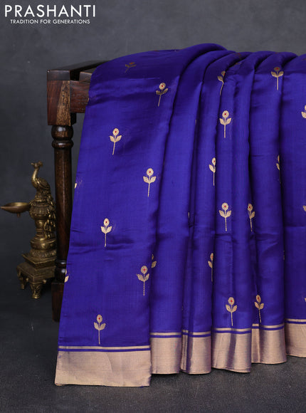 Pure chanderi silk saree blue with zari woven buttas and zari woven border