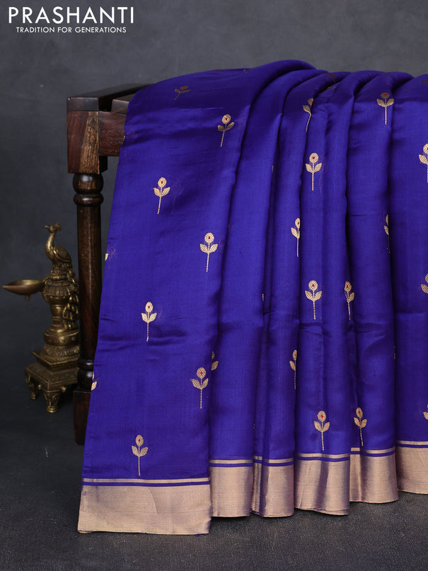 Pure chanderi silk saree blue with zari woven buttas and zari woven border