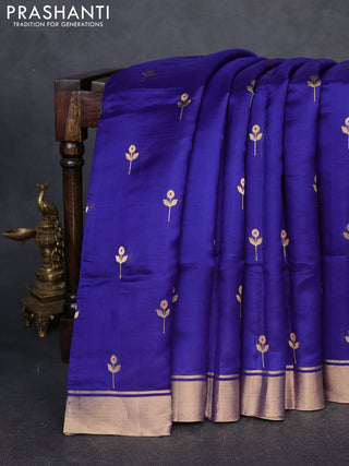 Pure chanderi silk saree blue with zari woven buttas and zari woven border