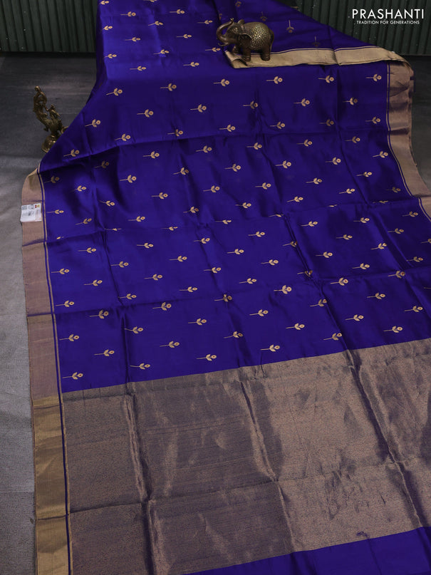 Pure chanderi silk saree blue with zari woven buttas and zari woven border