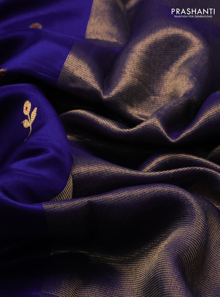 Pure chanderi silk saree blue with zari woven buttas and zari woven border