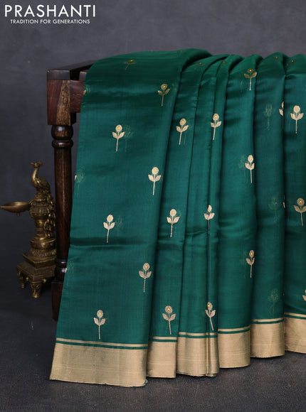 Pure chanderi silk saree green with zari woven buttas and zari woven border